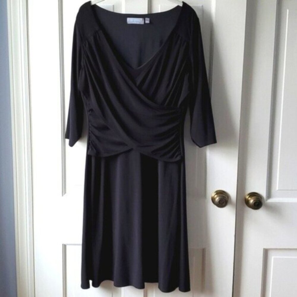 B-SLIM FAUX WRAP DRESS BLACK LARGE INNER SHAPEWEAR SLIMMING KNIT